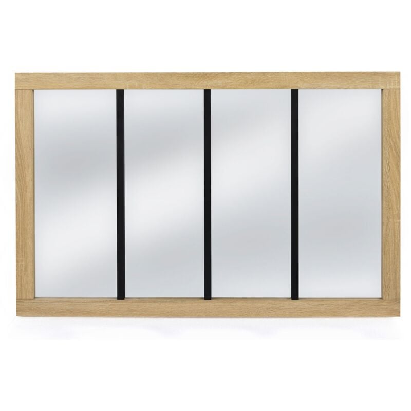Idmarket - Miroir verrière atelier 4 bandes cadre bois design industriel 110x70 cm
