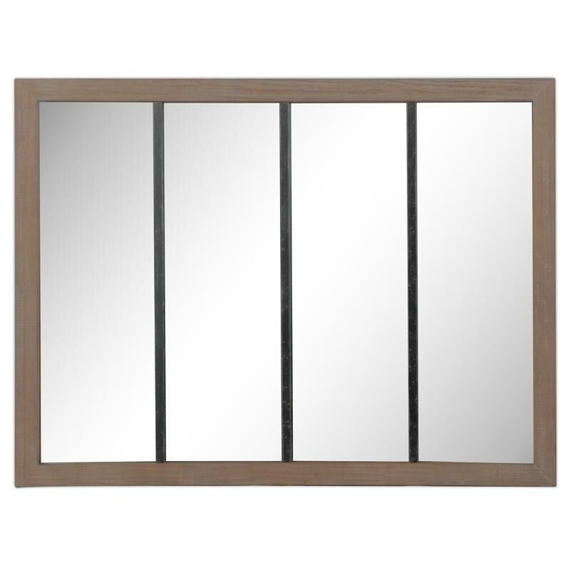 Miroir 4 bandes en bois et métal rouillé 90x120cm