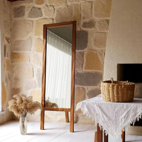 Miroir vertical sur pied - bois marron, 2 crochets HILO