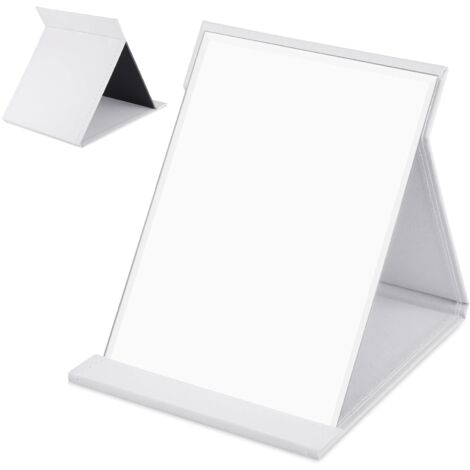 Miroirglace de Table, 21 cm x 15 cm Pliable Miroir de Voyage Portable,Glace de Maquillage Haute Définition avec étui en Cuir Synthétique Blanc,Glace Coiffeuse a Poser,Rectangle