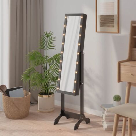 Miroir，Miroir Décoratif sur pied blanc avec LED noir 34x37x146 cm CVW46706