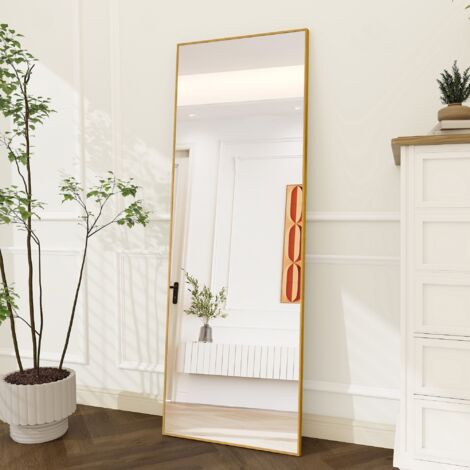 Miroir,Miroir sur pied,Miroir pleine,177x77 cm,avec Support,Rectangulaire,cadre en alliage d'aluminium,pour Salon,Chambre,Doré