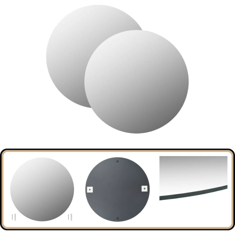 Miroirs muraux 2 pcs 60 cm Rond Verre - Miroir Mural - Miroir Rond - Miroir Argenté - Décoration Murale - Miroir Design