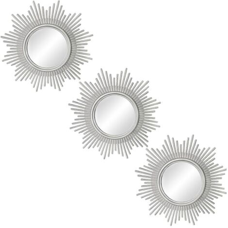 Miroirs muraux argentés 3 pièces, décoration suspendue, ornements artisanaux pour salon, chambre, salle de bain, décoration murale miroir.