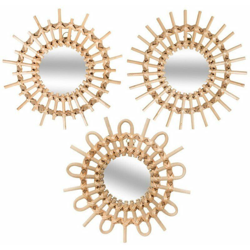 Miroirs Ronds Soleil en Rotin Naturel 27 cm (Lot de 3) - SILUMEN