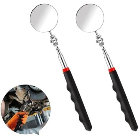 Miroirs Télescopiques,2 pièces Miroir Mecanique Auto D'inspection Rotatif à 360 Degrés Télescopique Jusqu'à 72 cm pour Réparation Auto, Noir -