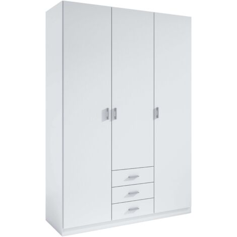 Miroytengo Armario ropero Roma 3 Puertas 3 cajones Color Blanco vestidor habitación Dormitorio 216x149x53 cm