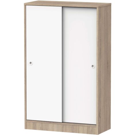 Miroytengo – Meuble bas à 2 portes coulissantes en mélamine – Chêne Cambrian et blanc – Dimensions 74 x 33 x 120 cm – 2 étagères réglables