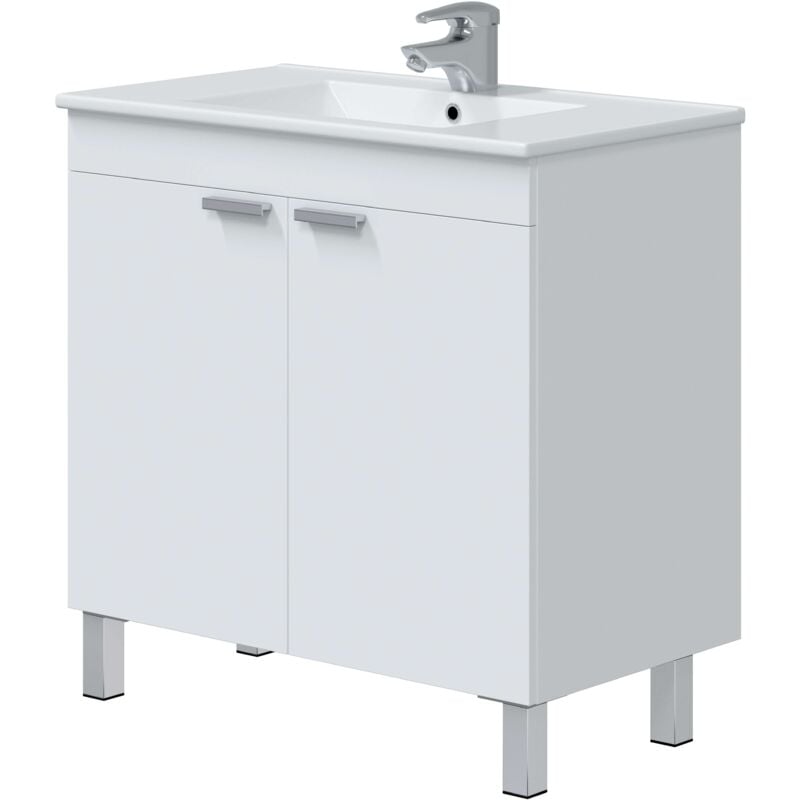 Miroytengo - Atenea Meuble de Salle de Bain avec Pieds Armoire 2 Portes Pliantes Blanc Brillant 80 cm (sans Lavabo)