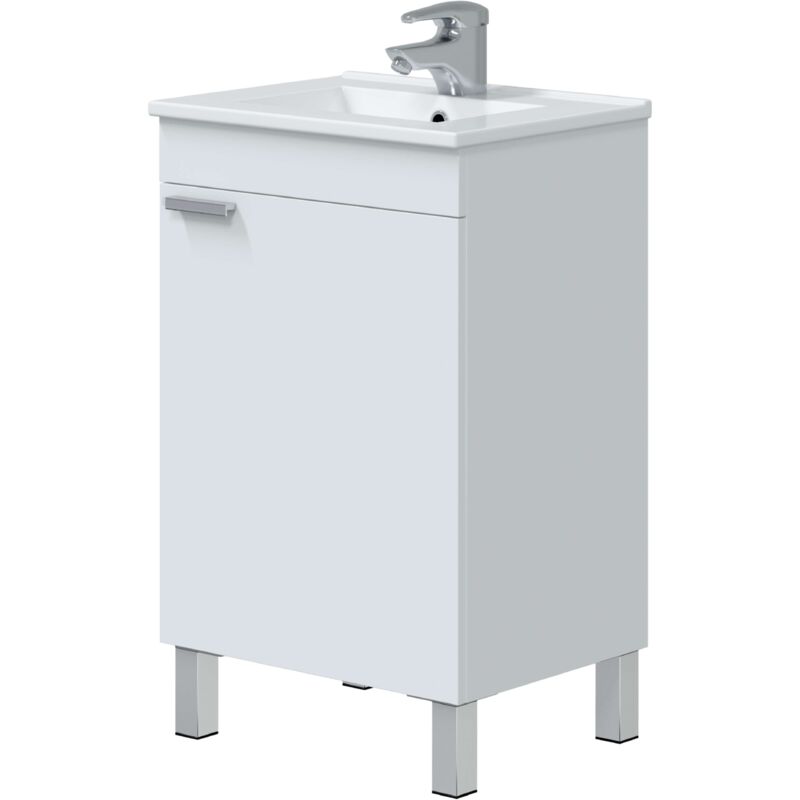Miroytengo - Atenea Meuble de Salle de Bain avec Pieds Meuble 1 Porte Pliante Blanc Brillant 50 cm (sans Lavabo)