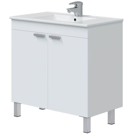 Miroytengo Atenea Mobile Bagno Con Gambe Armadio 2 Ante Pieghevoli Bianco Lucido 80 cm (Senza Lavabo)