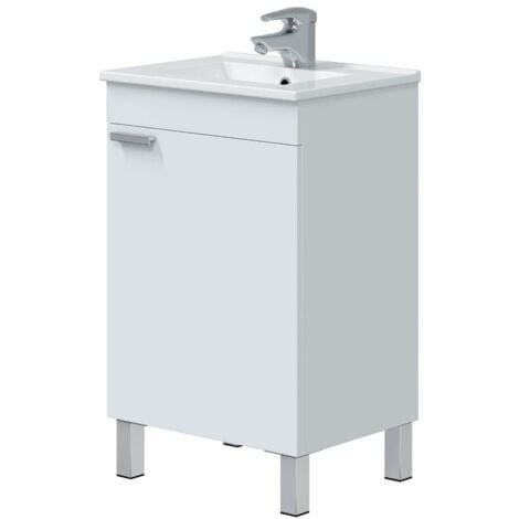 Miroytengo Atenea Mobile Bagno Con Gambe Mobiletto 1 Anta Ribaltabile Bianco Lucido 50 cm (Senza Lavabo)