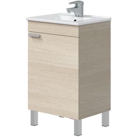 Miroytengo Atenea Mobile Bagno Con Gambe Mobiletto 1 Anta Ribaltabile Colore Rovere 50 cm (Senza Lavabo)