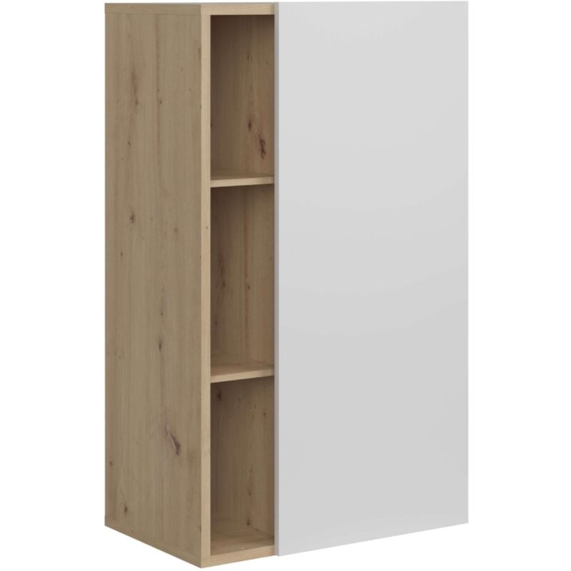 Donna Buffet Salon Salle à Manger 1 Porte 4 Etagères Style Nordique en Blanc Mat et Couleur Chêne 80 cm - Miroytengo