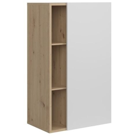 Miroytengo Donna Credenza Soggiorno Sala da Pranzo 1 Anta 4 Ripiani Stile Nordico in Colore Bianco Opaco e Rovere 80 cm