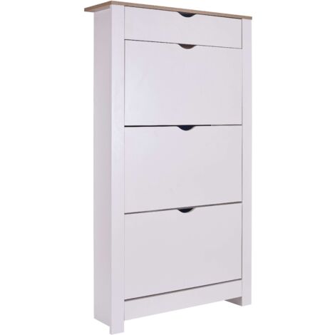 Miroytengo – Étagère à chaussures en aggloméré finition feuille – Dimensions 23,5 x 78 x 140 cm – 3 trappes articulées et tiroir pour rangement optimisé