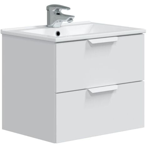 Miroytengo Piccolo Mobile Bagno Sospeso Stile Contemporaneo Colore Bianco Lucido 60 cm (Senza Lavabo)