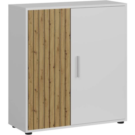 Miroytengo Rom Credenza Soggiorno Sala da Pranzo con 2 Ante 1 Ripiano in Stile Nordico in Colore Bianco Opaco e Listello 80 cm