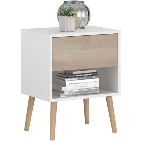 Miroytengo – Table de chevet Osaka – 1 tiroir – Chêne japonais et blanc mat – Dimensions 44x56x33 cm – Meuble moderne pour chambre