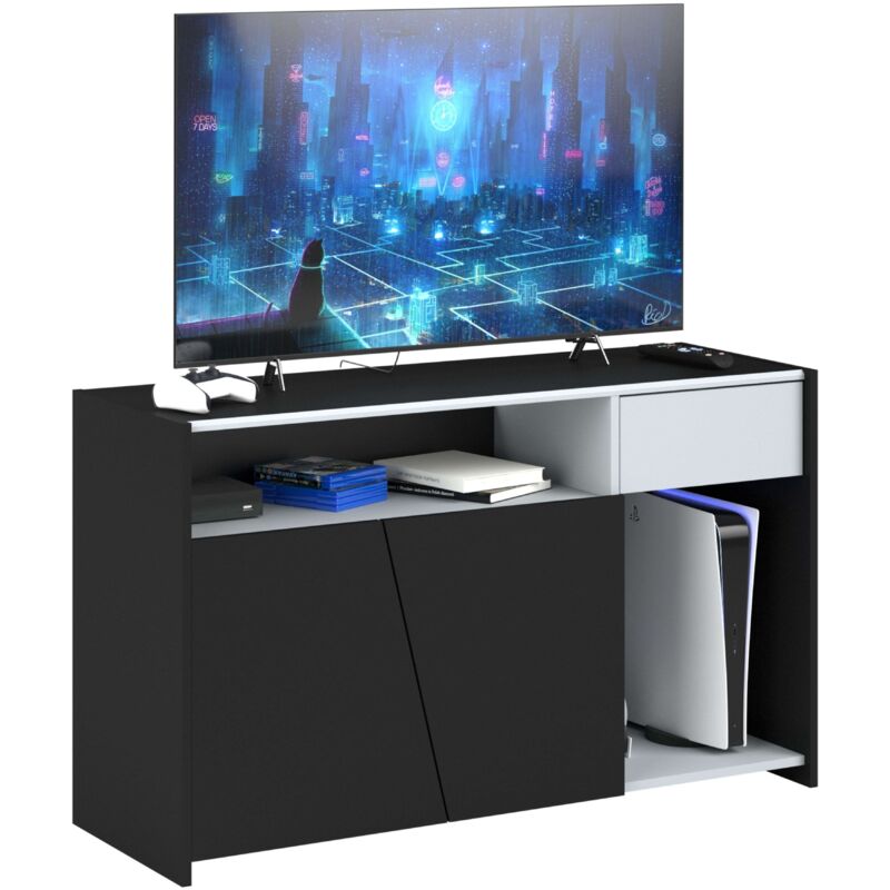 Miroytengo - Meuble tv moderne TexGen en noir moucheté et gris avec 2 portes et 1 tiroir, 113 x 67 x 40 cm, pour chambre d'adolescent ou salon
