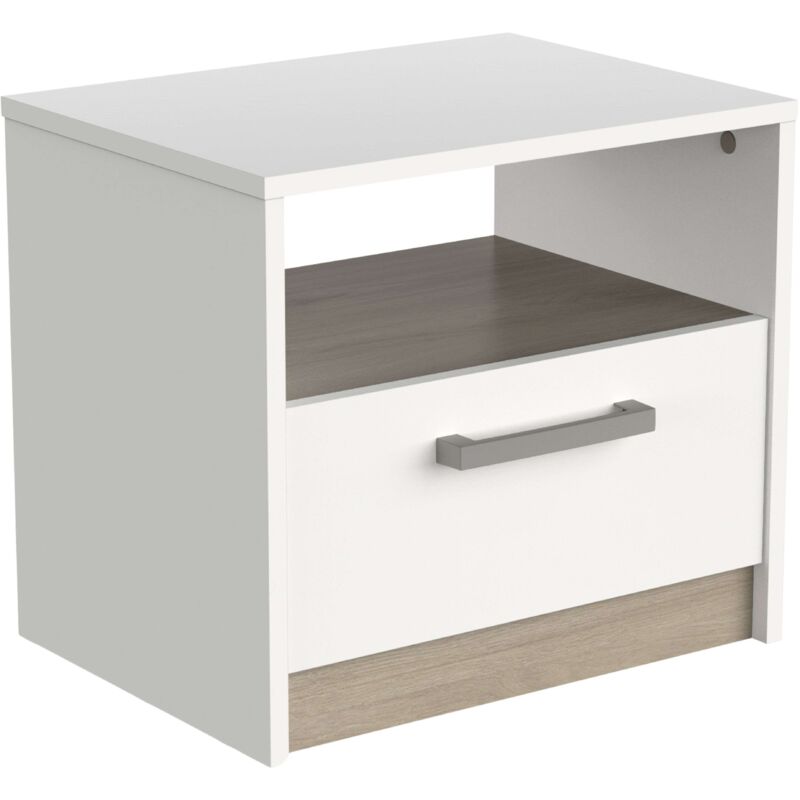 Watson Table de chevet style nordique chambre blanc mat et chêne Kronberg 41x35 cm - Miroytengo