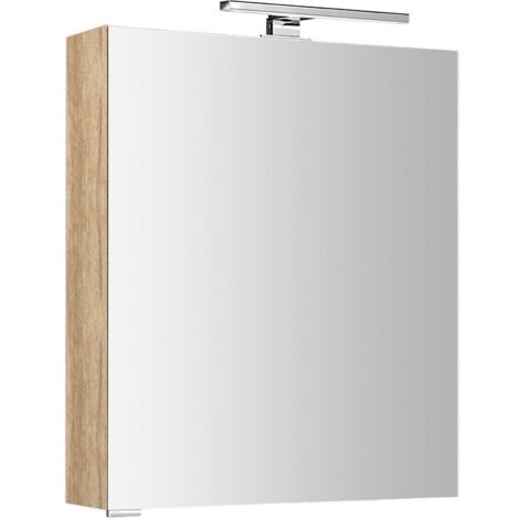 MIRRÓ miroir armoire incl. Lumière LED, 60x70x16cm, gauche/droite, chêne Alabama