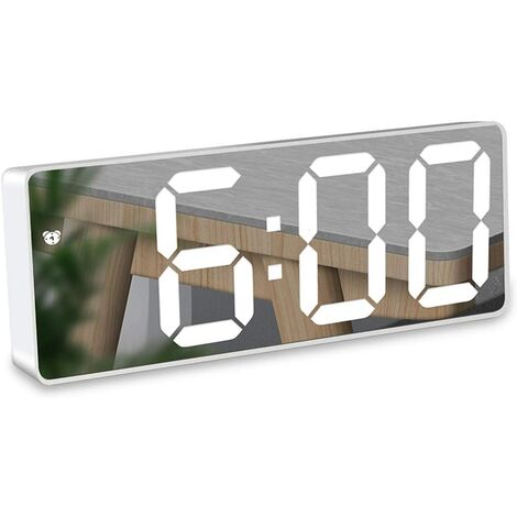 main image of "Mirror Alarm Clock, Digital Alarm Clock with 6.5 &quot;LED Date / Temperature Display, Adjustable Brightness Snooze Alarm Clock for Travel / Bedroom / Office / Kitchen, USB Power and Battery Backup-White"