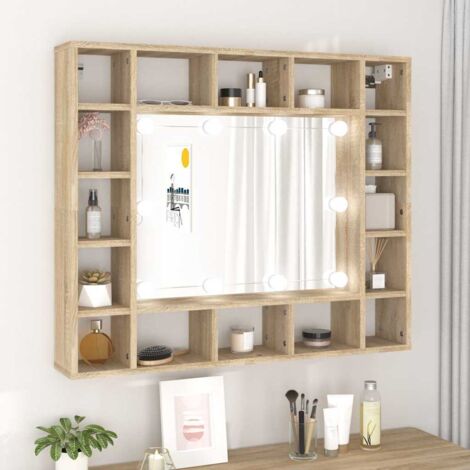 Mirror Cabinet with LED Sonoma Oak 91x15x76.5 cm vidaXL