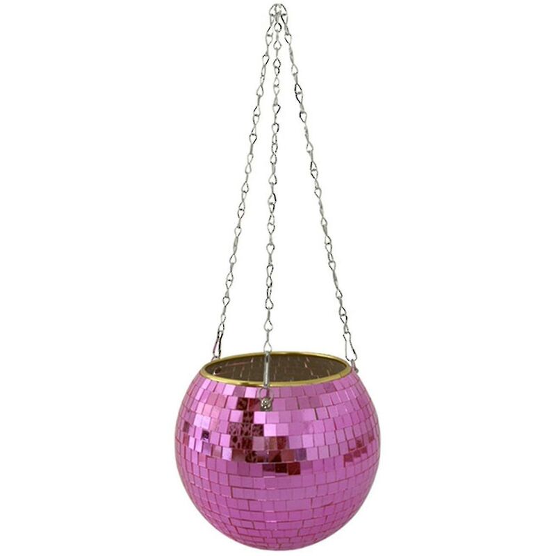 Mirror Disco Ball Hanging Planter Basket Shining Flower Pot Window Plant Holder( Sizecolor : Pink-15cm
