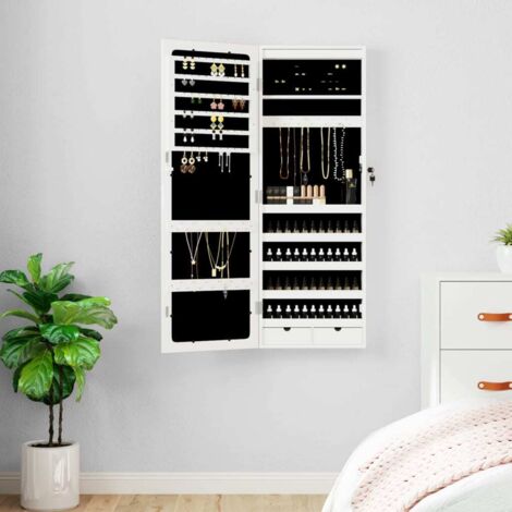 Mirror Jewellery Cabinet with LED Lights Wall Mounted White vidaXL