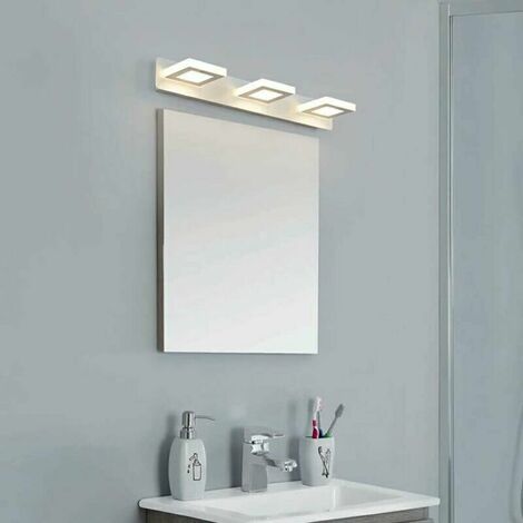 Mirror Lamp Bathroom Wall Lamp Tricolor Light, 15W Modern Indoor Bathroom Light Lamp Bathroom Lighting, Adjustable to 360Ḟ, 48CM [Energy Class A+] 3 Square Heads LI