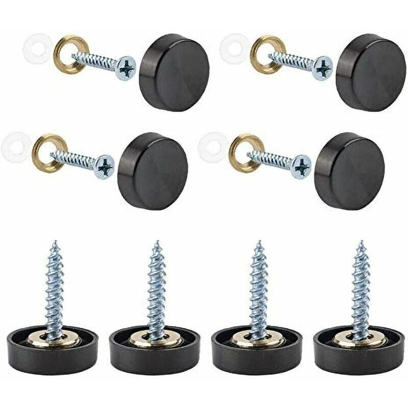 Benobby Kids - Mirror Screws, 20 Sets 16mm 304 Stainless Steel Thickening Mirror Nails with Decorative Caps, Black