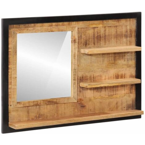 Mirror with Shelves 80x8x55 cm Glass and Solid Wood Mango vidaXL