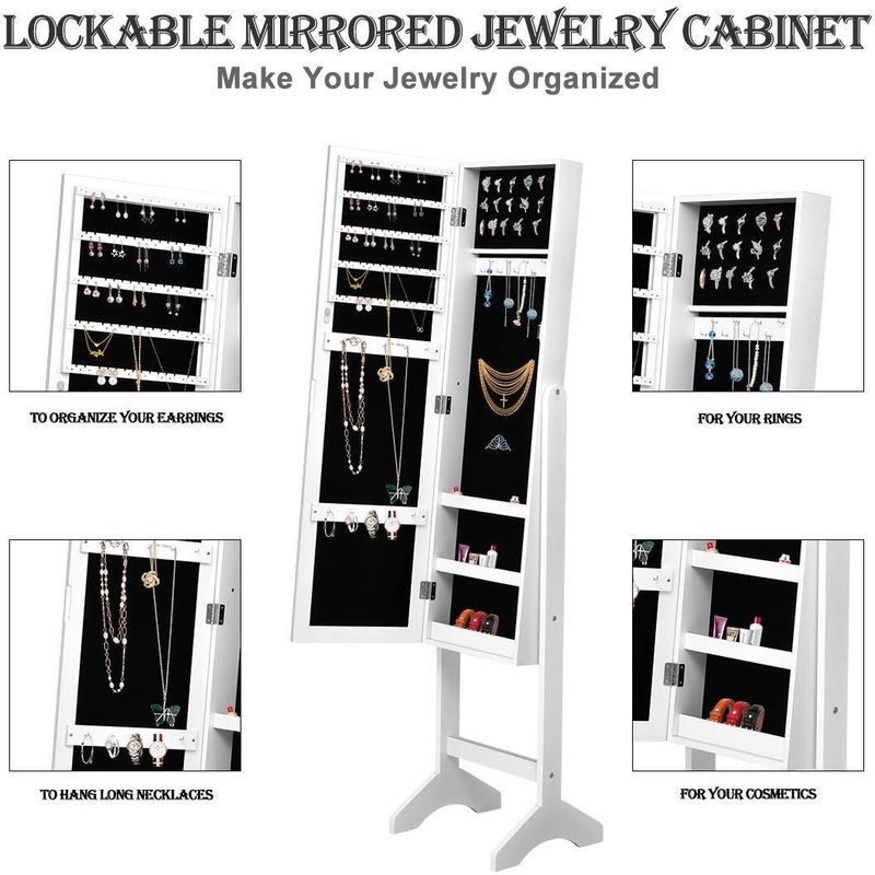 Mirrored Jewelry Cabinet Armoire Floor Stand Resin Diamond Makeup