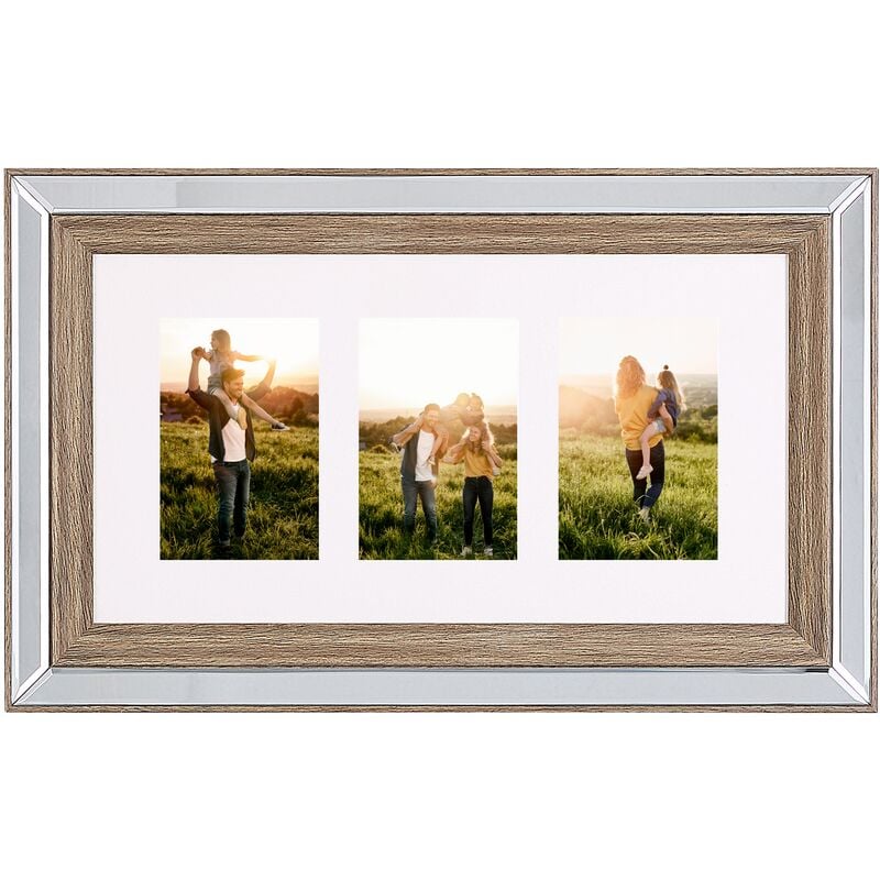 Beliani - Mirrored Collage Aperture Photo Frame Dark Wood for 3 Pictures 32 x 50 cm Sinta