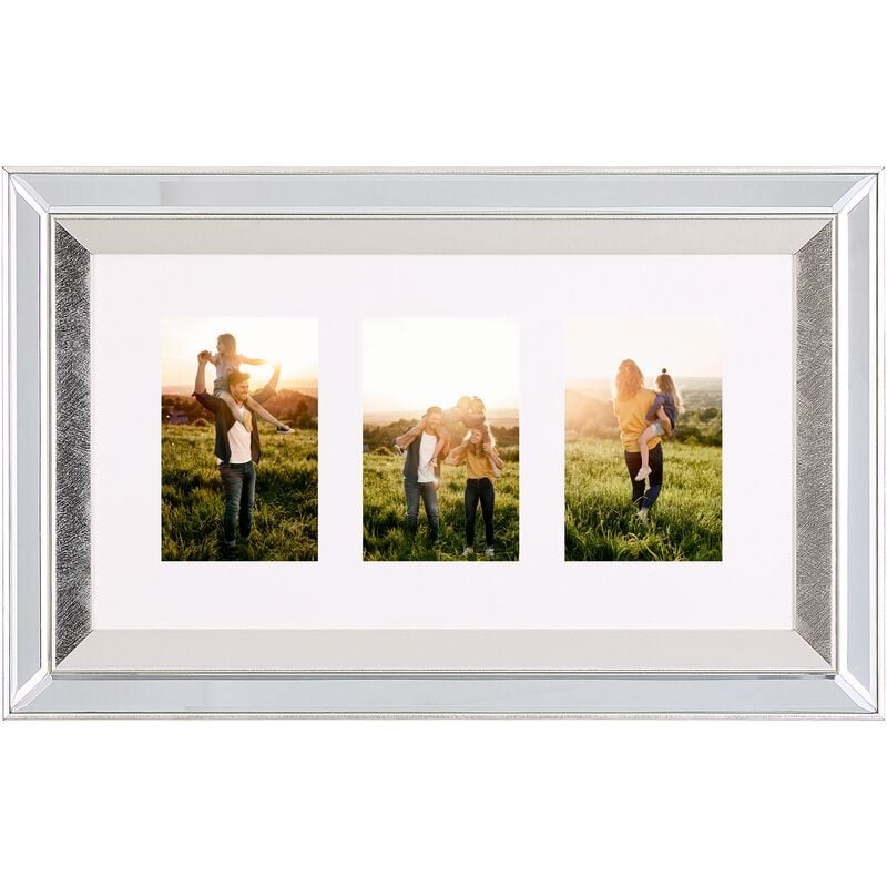 Mirrored Collage Multi Photo Frame Silver Glass for 3 Pictures 32 x 50 cm Makeni