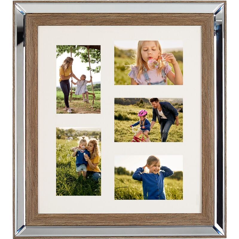 Beliani - Mirrored Collage Aperture Photo Frame Dark Wood for 5 Pictures 49 x 44 cm Sinta