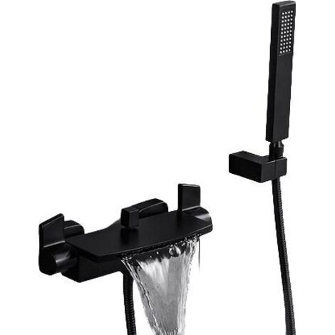 Miscelatore a cascata a parete con soffione doccia caldo e freddo (nero)