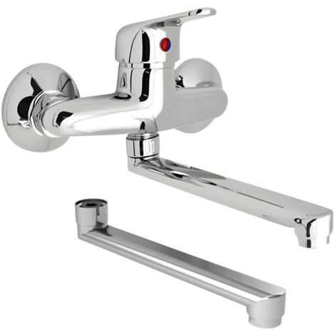 Miscelatore a muro in ottone lavello cucina con 2 canne erogazione orientabile
