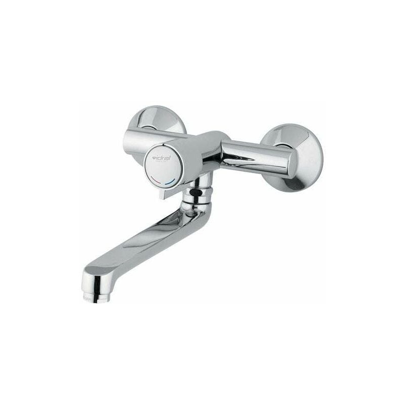 Idral Rubinetteria - Miscelatore lavabo/lavello a parete con comando a pulsante Idral Minimal 08135 - 08135-140 140mm