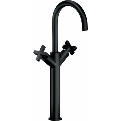 Miscelatore bicomando per lavabo altezza 472 mm nero opaco Nobili Lira LR116228/2BM  Piletta clic clac 1"1/4 - Nero velluto