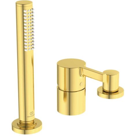 Miscelatore bordo vasca 3 fori JOY senza bocca Oro spazzolato con doccetta a comando e deviatore IDEAL STANDARD
