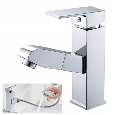 AURALUM Miscelatore con Doccetta Estraibile Rubinetto Bagno per Lavello Finitura Cromo Rubinetto lavabo monocomando