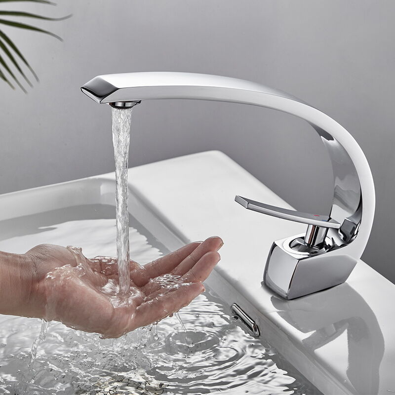 Cromato Auralum Miscelatore Curvo Bagno Rubinetto Moderno Monoforo Rubinetteria Cascata Monocomando Per Lavabo In Ottone Cromato
