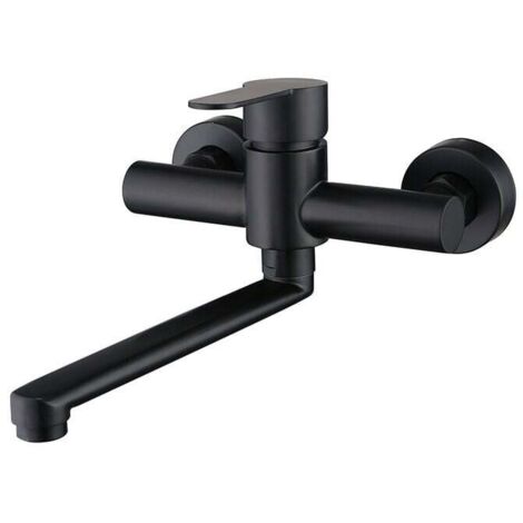 Miscelatore da cucina a parete in acciaio inox, girevole a 360° per lavello da cucina, acqua calda e fredda regolabile, nero