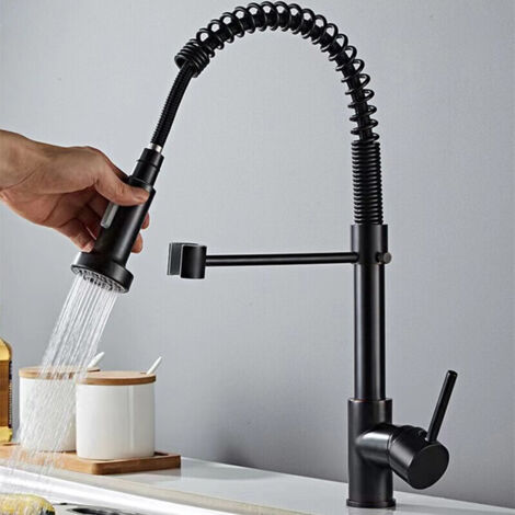 Miscelatore da cucina estraibile, doccetta girevole a 360°, rubinetto monocomando in ottone per lavello.