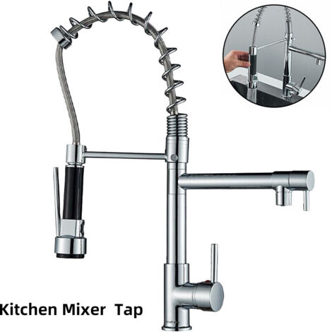 Miscelatore da cucina estraibile, doccetta girevole a 360°, rubinetto per lavello in ottone a doppia bocca.