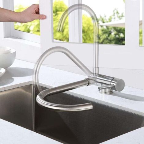 Miscelatore da cucina estraibile, miscelatore per lavello alto, bocca girevole a 360° in acciaio inossidabile, rubinetto monocomando regolabile per acqua calda e fredda, finitura spazzolata