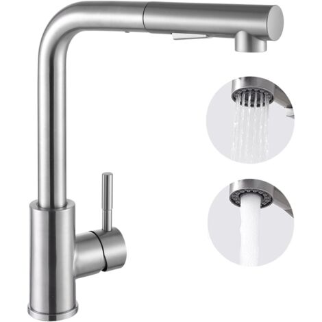 Miscelatore da cucina girevole a 360° con doccetta estraibile, rubinetto da cucina 2 modalità di getto, miscelatore per lavello da cucina in acciaio inox, disponibile freddo/caldo-RAPANDA