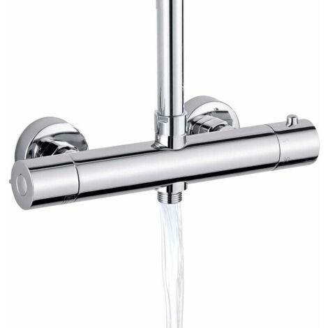 Miscelatore doccia, miscelatore termostatico doccia con 2 uscite, uscita superiore da 3/4" BSP (26,4 mm) e uscita inferiore da 1/2" BSP (21 mm), forma rotonda, ottone, finitura cromata